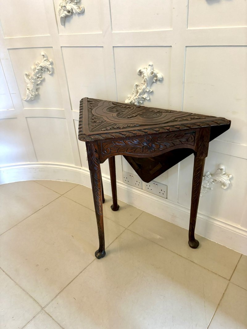 Antique Rare George III Carved Mahogany Folding Corner Table - Image 5